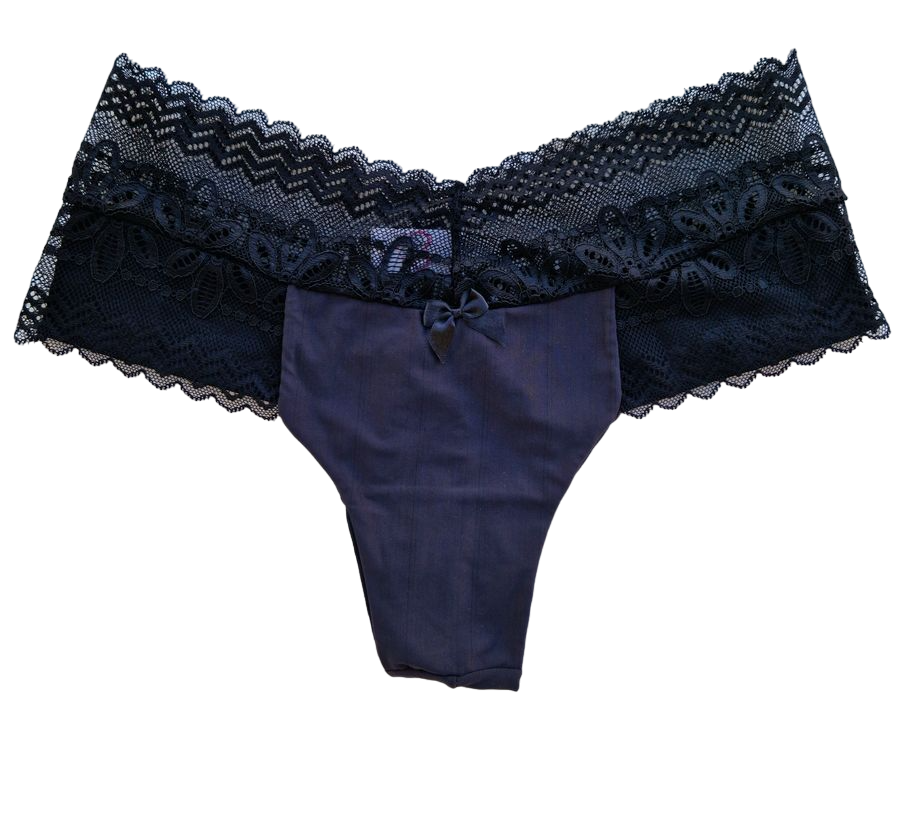 TANGA FIO COM CÓS DE RENDA - PRETO