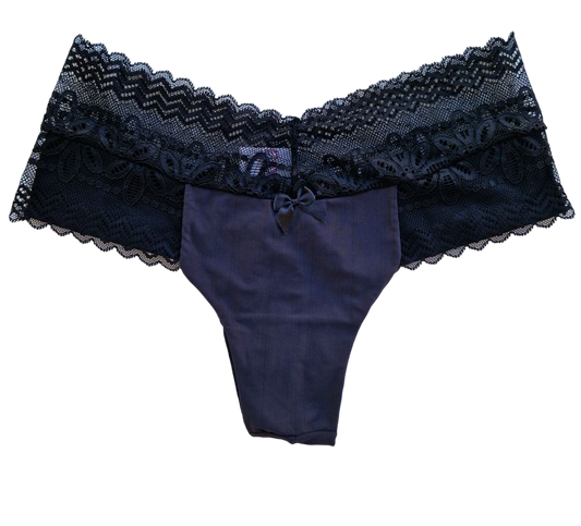 TANGA FIO COM CÓS DE RENDA - PRETO