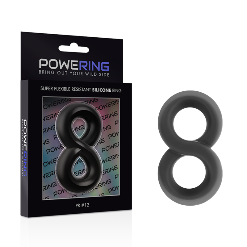 POWERING - ANEL PARA PÉNIS E TESTÍCULOS SUPER FLEXÍVEL E RESISTENTE PR12 PRETO