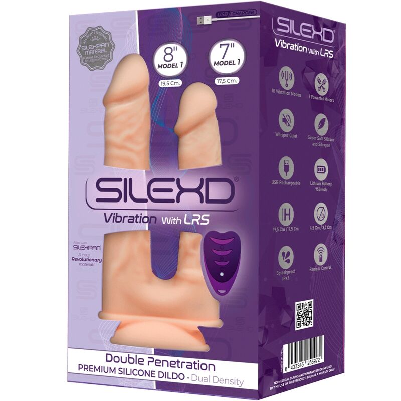 SILEXD - MODELO 1 VIBRADOR DE DUPLA PENETRAÇÃO REALISTA DE SILICONE PREMIUM SILEXPAN COM CONTROLE REMOTO  17,5 / 19,5 CM