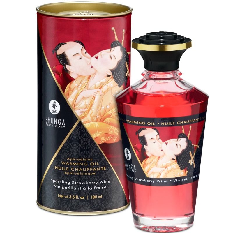 SHUNGA - ÓLEO DE MASSAGEM COM EFEITO CALOR E AROMA DE MORANGO