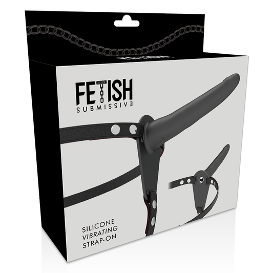 FETISH SUBMISSIVE HARNESS - STRAP ON COM VIBRADOR DE SILICONE PRETO 15 CM