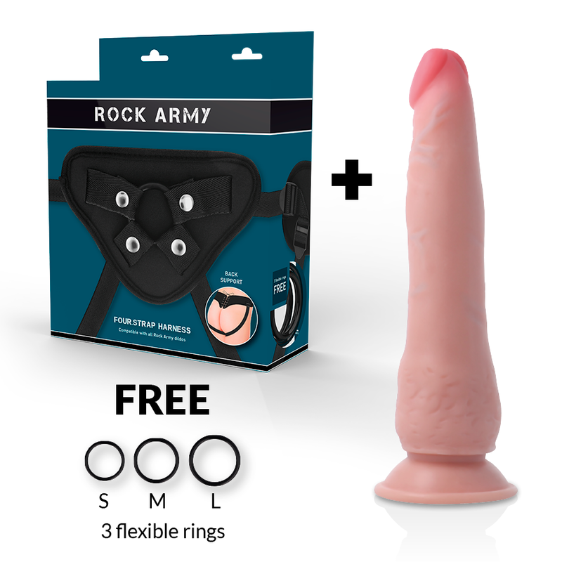 ROCKARMY - ARNÊS + DILDO DUPLA DENSIDADE 21,5 CM